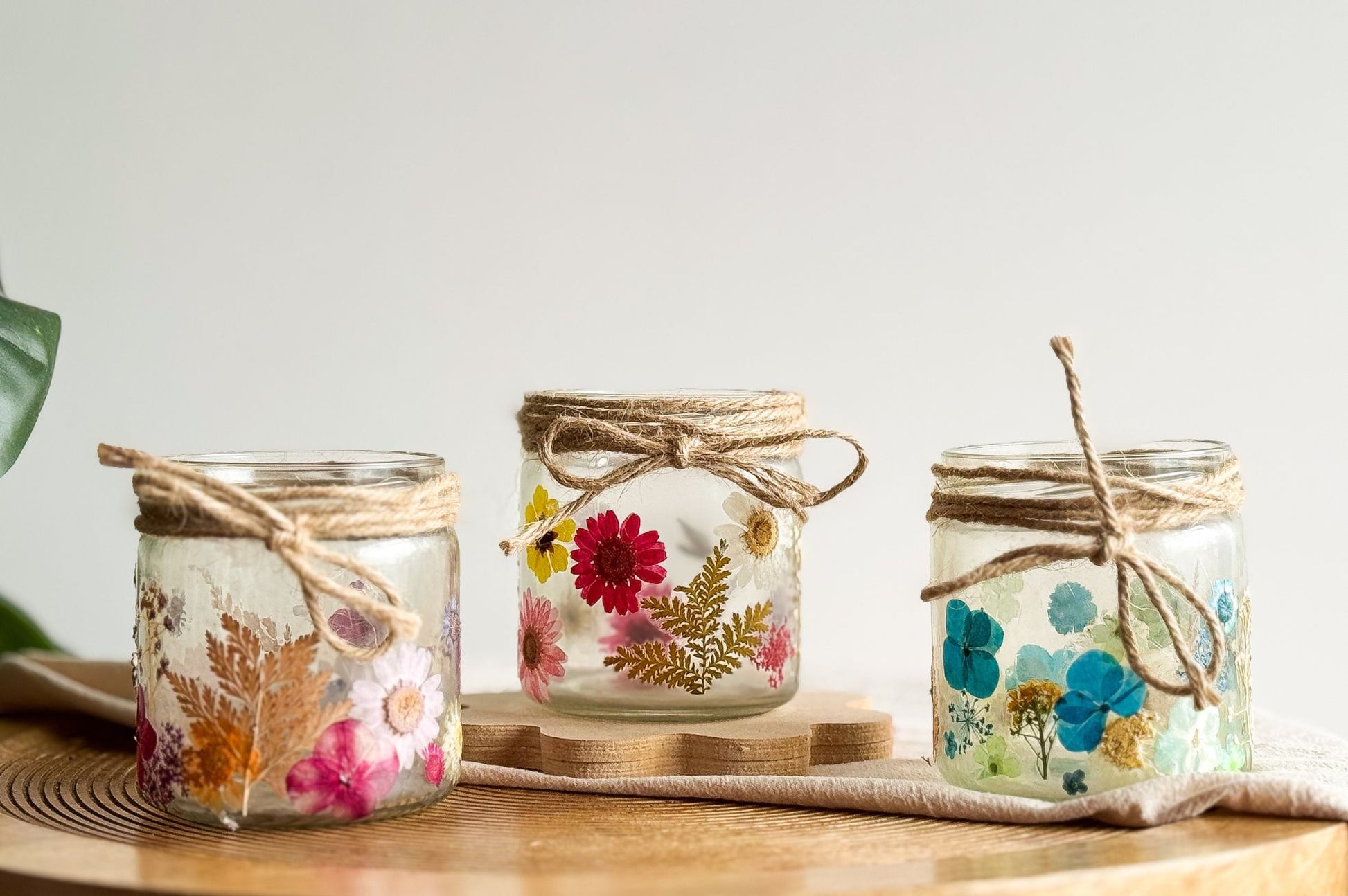 DIY Set Teelichthalter mit Trockenblumen alle Farben