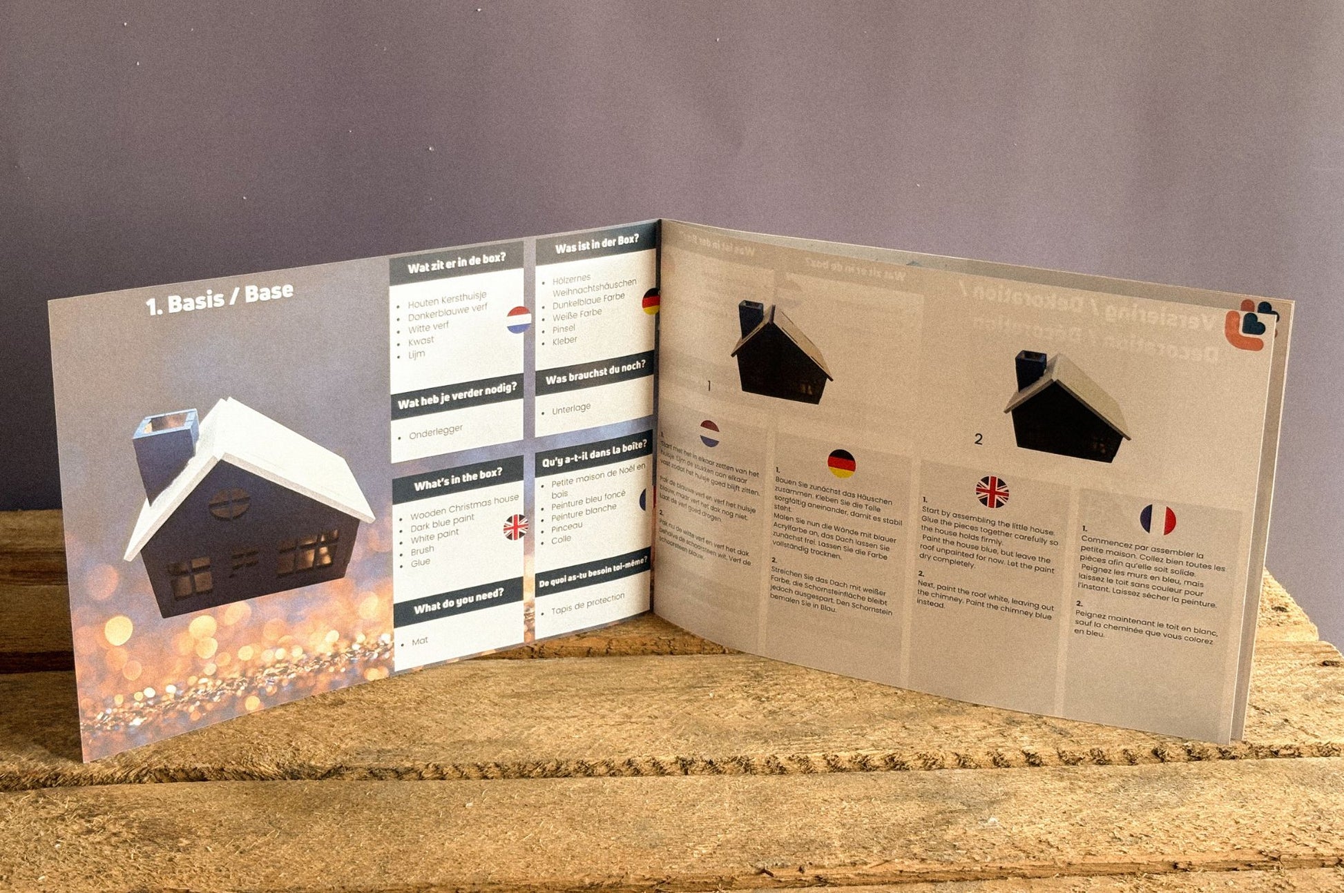 Foto inhalt bastelset holz weihnachtshaus blau