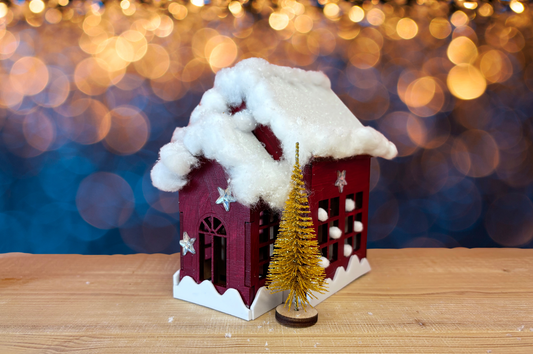 Bastelset Holz-Weihnachtshäuschen in Bordeauxrot