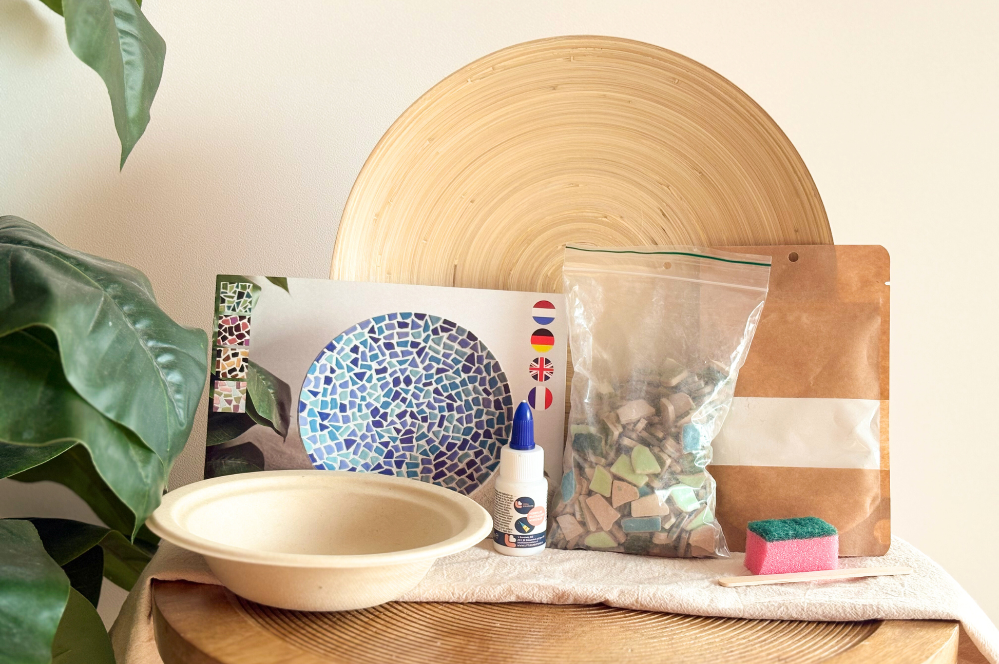 Inhoud diy pakket mozaiek schaal