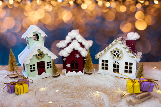 Bastelset Holz-Weihnachtsdorf mit 3 Häusern